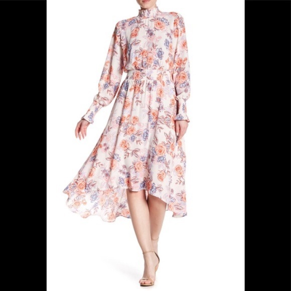 Nanette lepore Floral Long Sleeve Dress high neck size 4 flowy - Picture 1 of 9